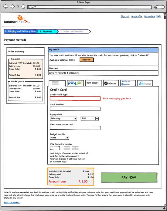 Checkout wireframe