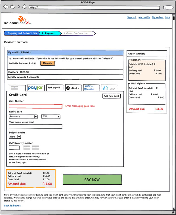 Checkout wireframe