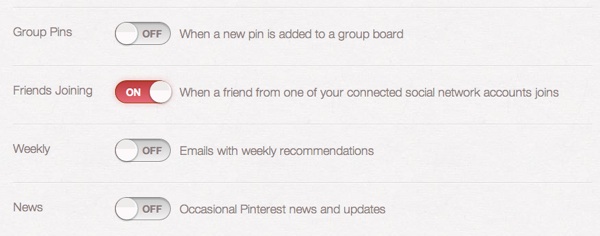 Pinterest default notifications